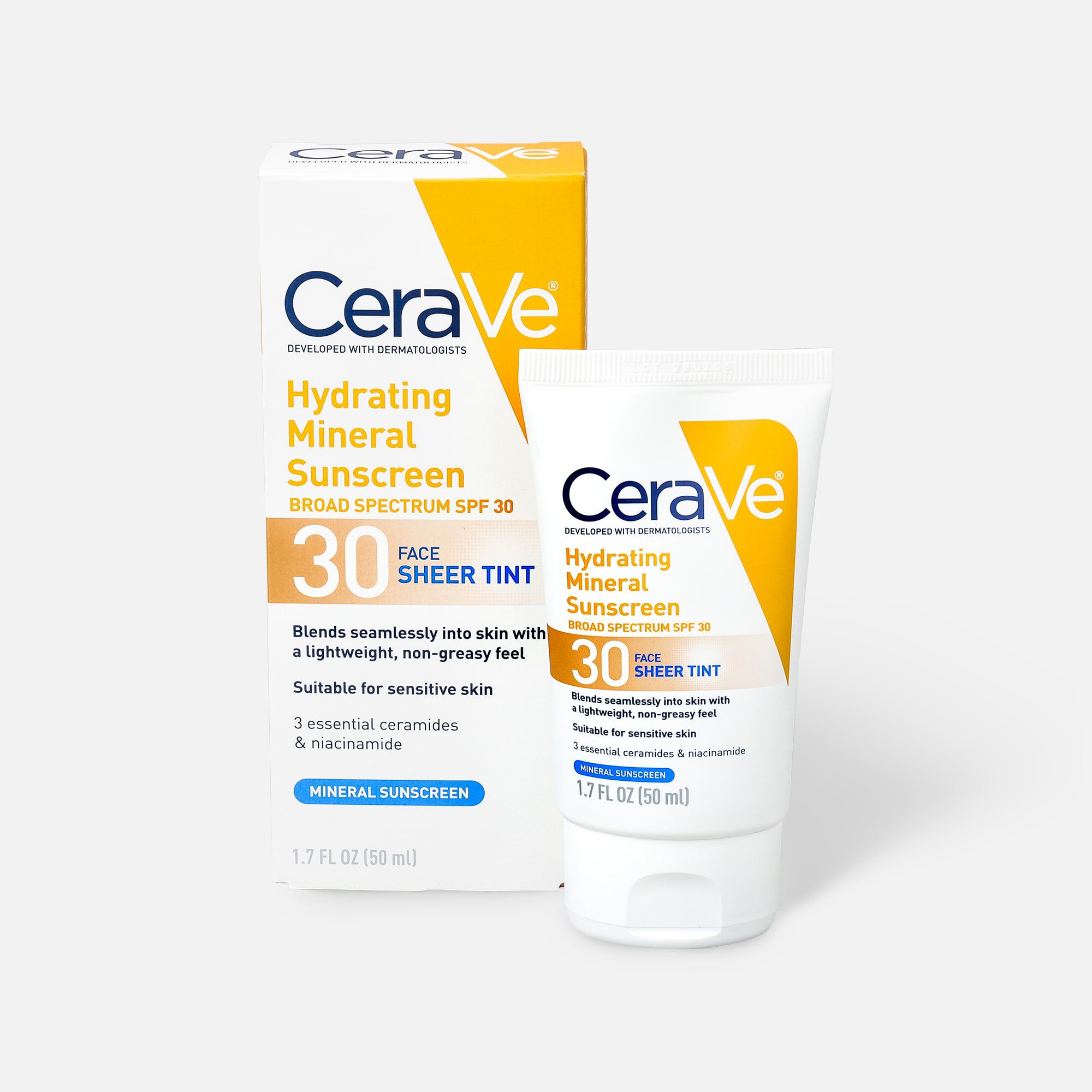 HSA Eligible CeraVe Hydrating Mineral Face Sunscreen, SPF 50, 2.5 Fl Oz ...