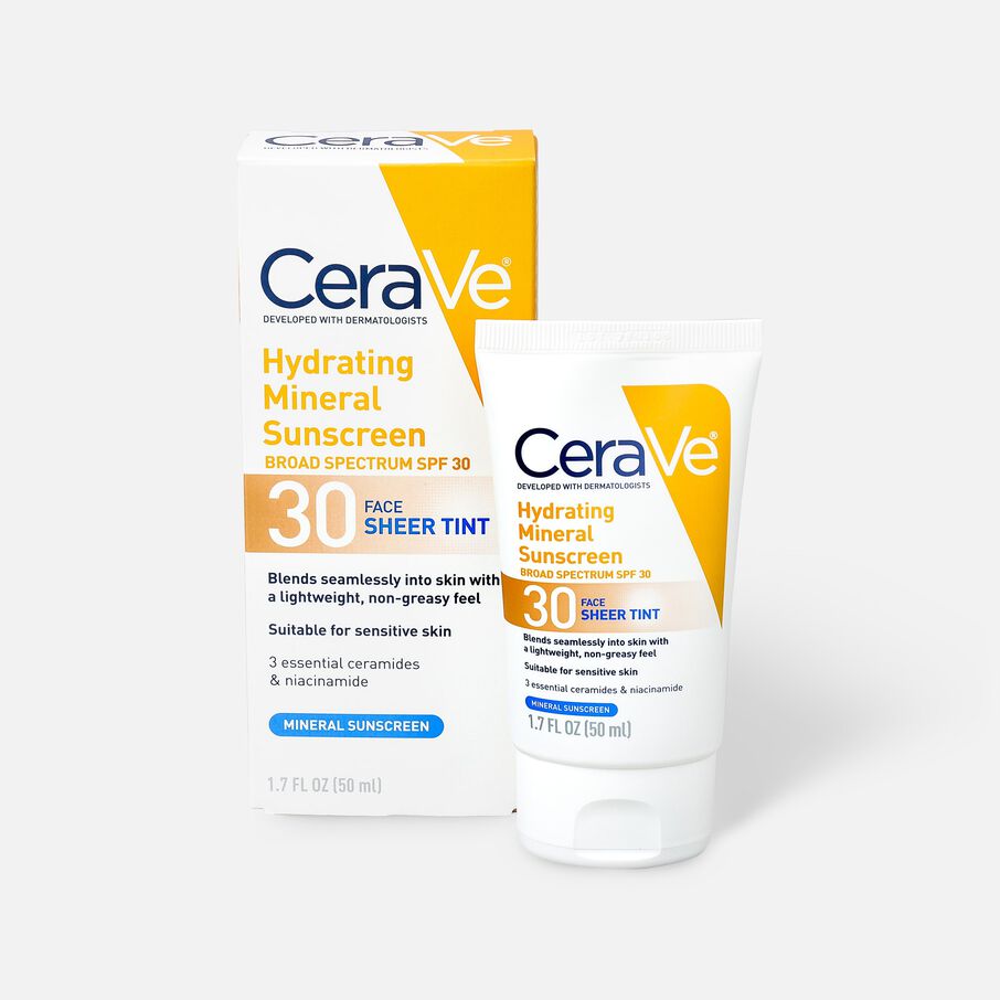 HSA Eligible CeraVe Hydrating Mineral Face Sunscreen, SPF 50, 2.5 fl oz