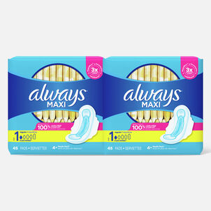 Always Maxi Pads Size 1 Regular Super Absorbency Unscented with Wings, 45 ct. (2-Pack)