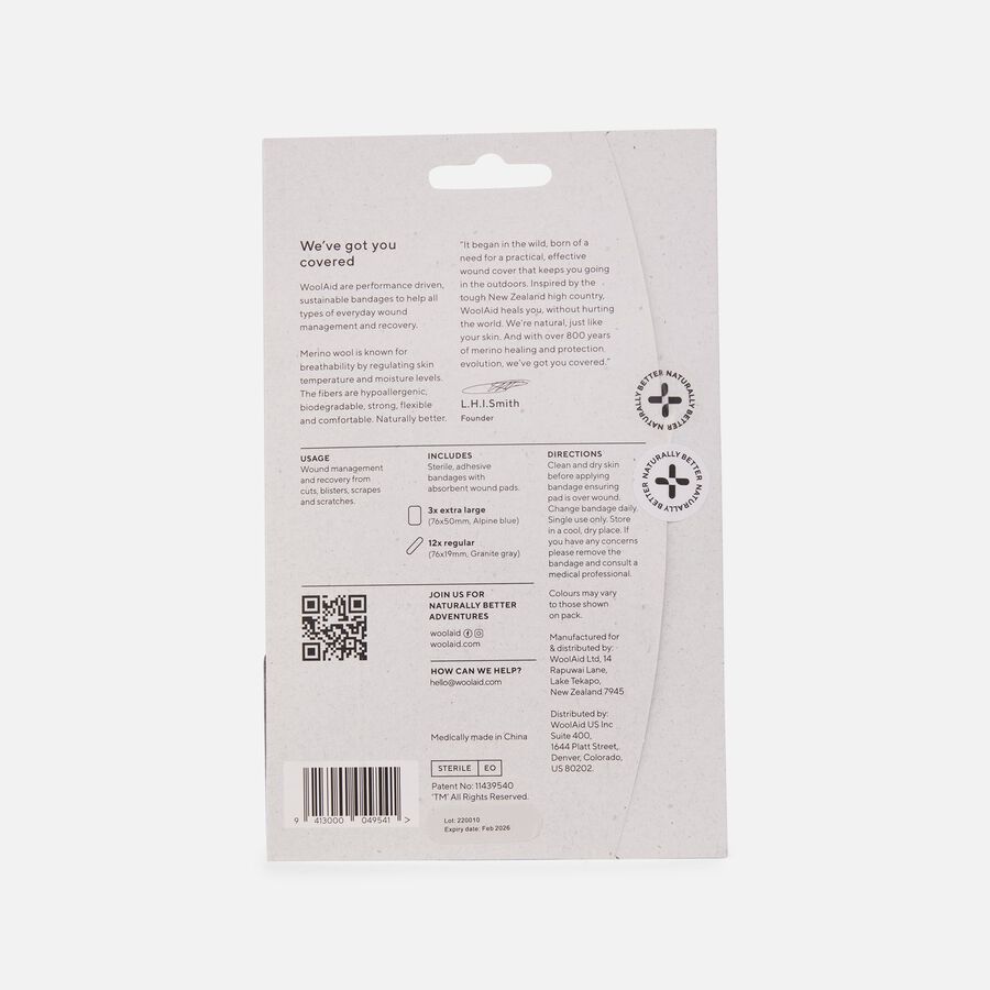 WoolAid Merino Wool Adhesive Bandages, Outdoor Multipack, 15 ct., , large image number 1