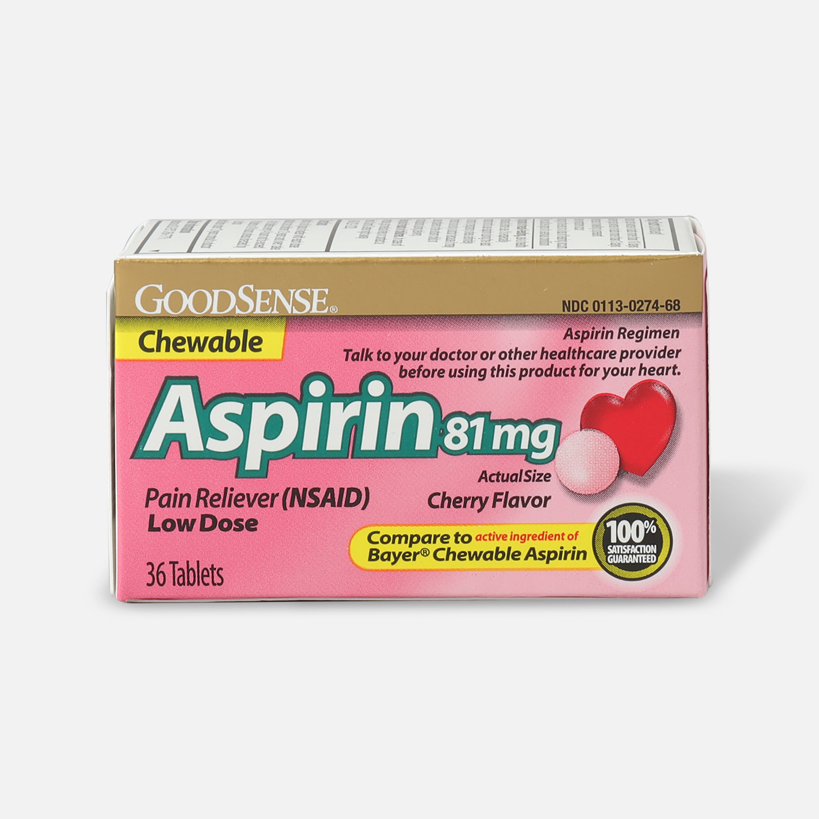 GoodSense® Aspirin 81 mg Low Dose Chewable Tablets, 36 ct