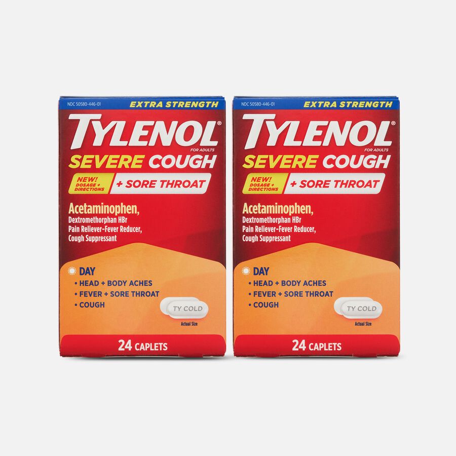 Tylenol Cold Extra-Strength Severe Cough + Sore Throat Day Caplets, 24 ct. (2-Pack), , large image number 0