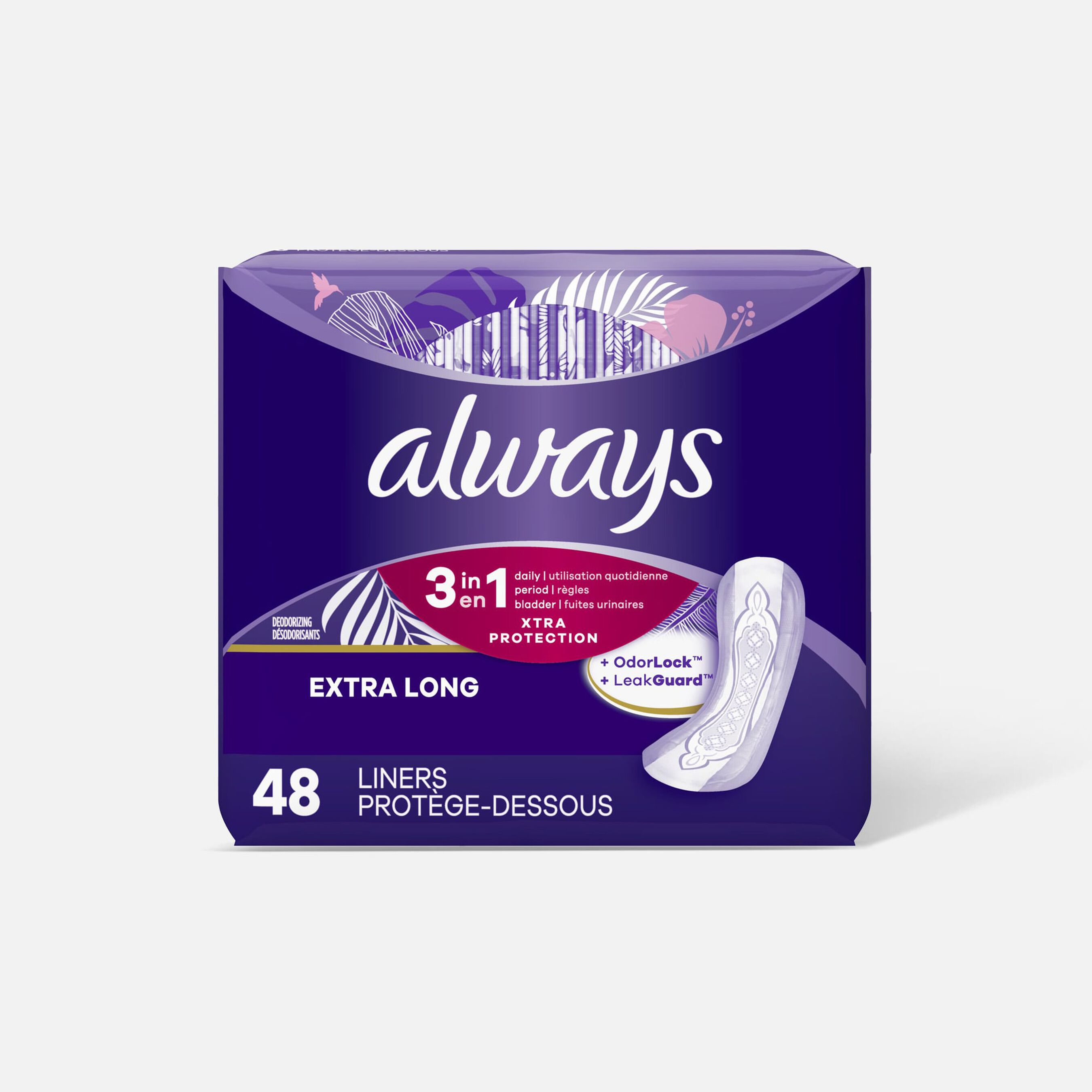 HSA Eligible Always Panty Liners, Xtra Long with Leakguard, 48 ct