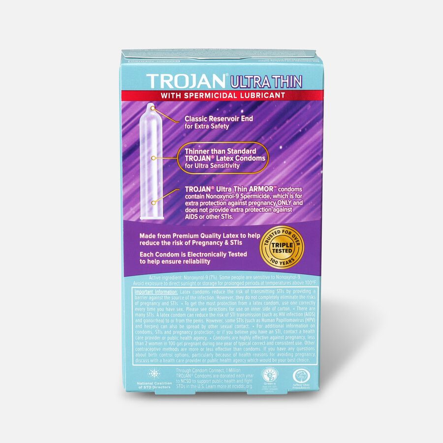 Trojan Ultra Thin Latex Condoms, Spermicidal 12 ct., , large image number 1