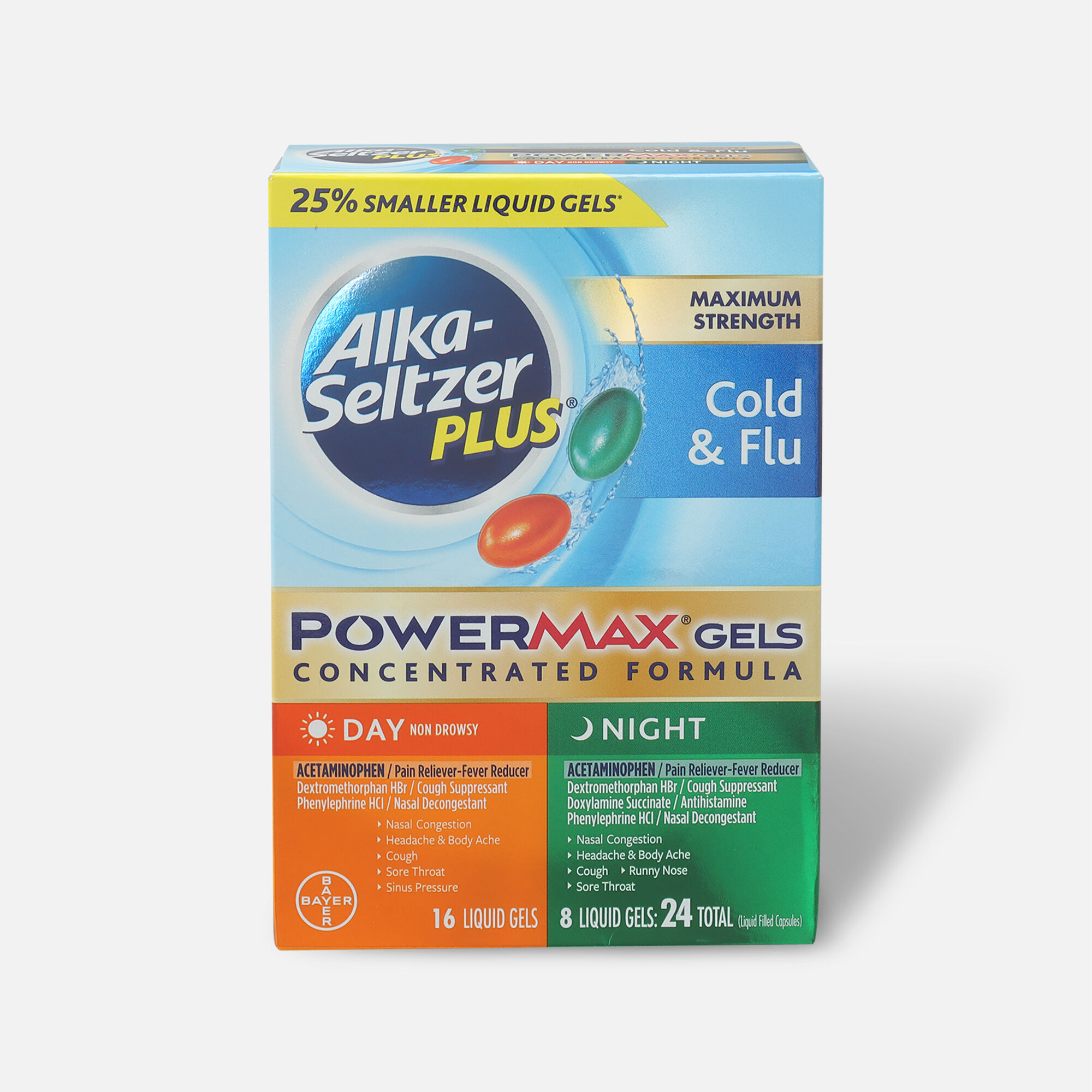 Alka-Seltzer Plus PowerMax Gels, Cold & Flu, Day & Night