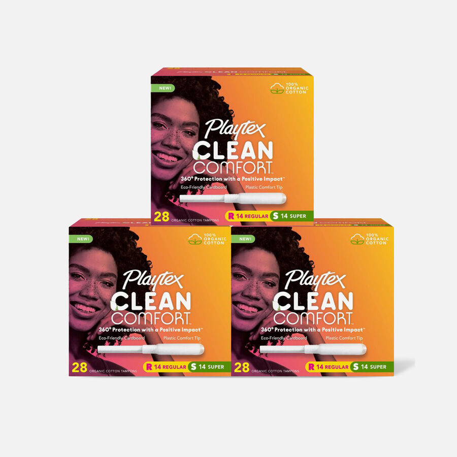 Playtex Clean Comfort Organic Tampons, Regular and Super Variety Pack, 28 ct. (3-Pack), , large image number 0