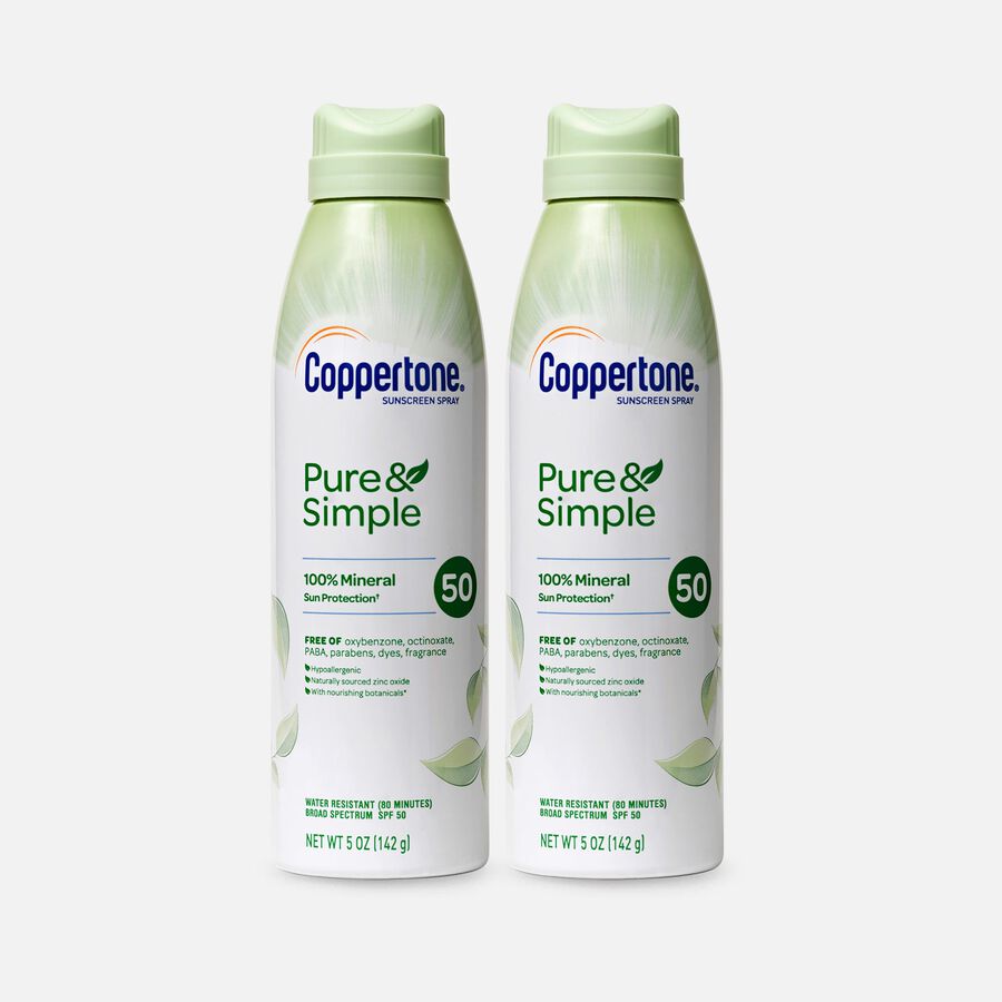 Coppertone Pure & Simple Sunscreen Spray, SPF 50, 5 oz. (2-Pack), , large image number 0