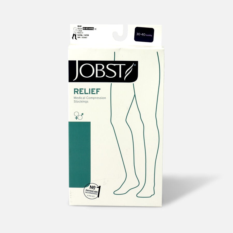 BSN Jobst Unisex Relief Knee-High Extra Firm Compression Stockings, Closed Toe, Large, Black, , large image number 1