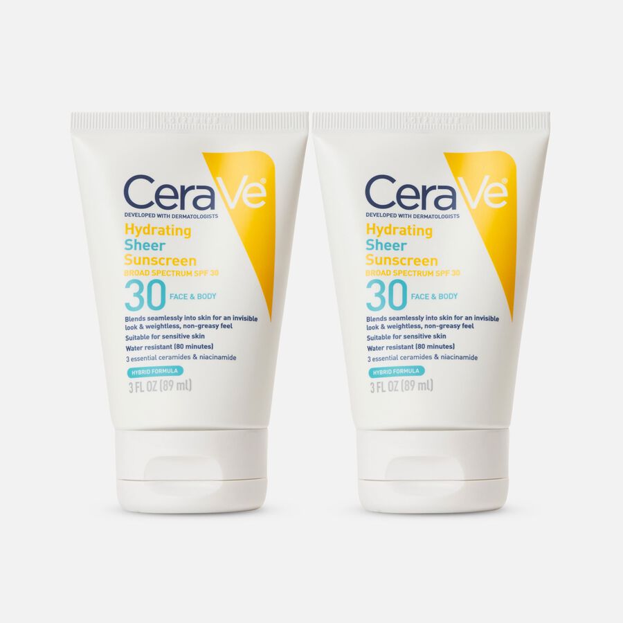 CeraVe Hydrating Sheer Sunscreen for Face and Body, SPF 30 (2-Pack), , large image number 0