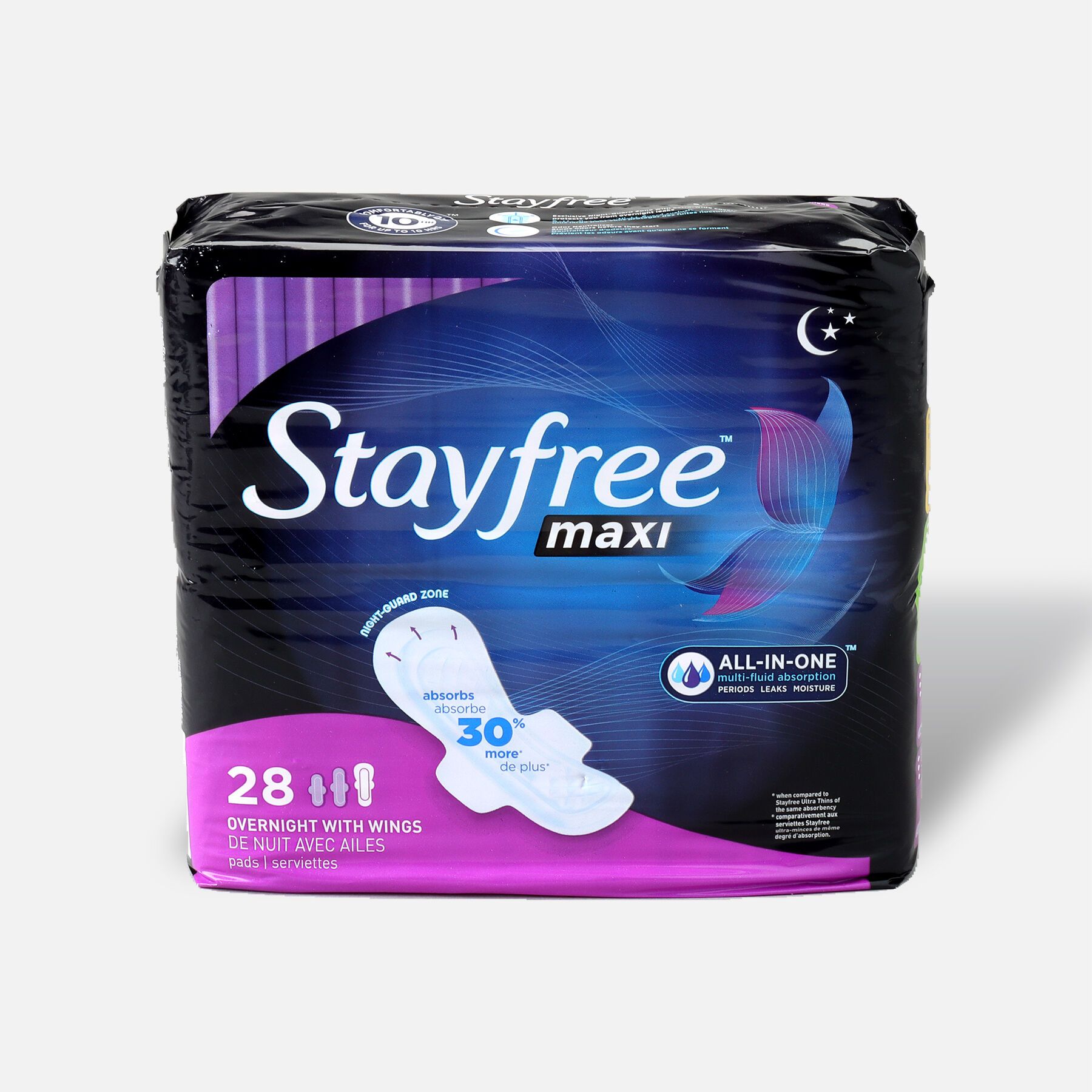 Stayfree Maxi Pads Overnight with Wings, 28ct