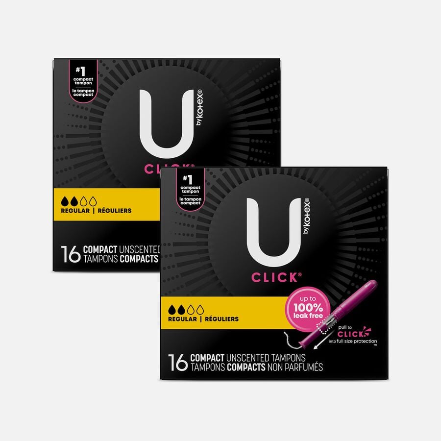 U by Kotex Click Compact Tampons, Regular Absorbency, 16 ct. (2-Pack), , large image number 0