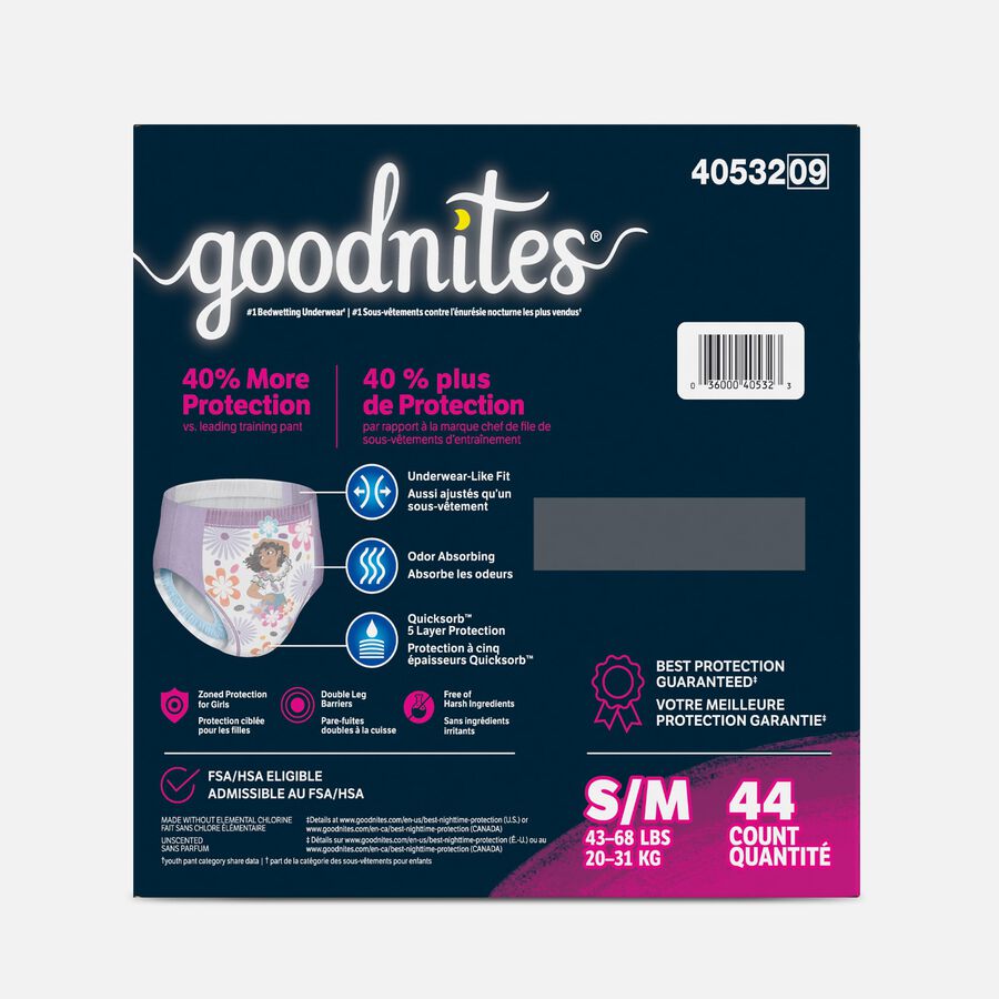 Goodnites Girls' Nighttime Bedwetting Underwear, S/M (43-68 lbs), 44 ct., , large image number 1