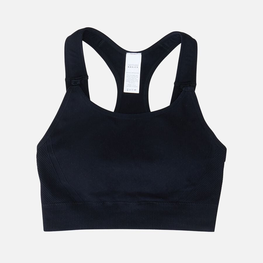 Ingrid + Isabel Basics Seamless Maternity + Nursing Sport Bra, Black, Size S, , large image number 0