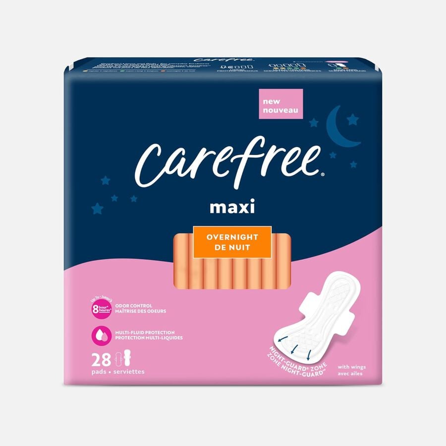 Carefree Maxi Overnight Pads with Wings, 28 ct., , large image number 0