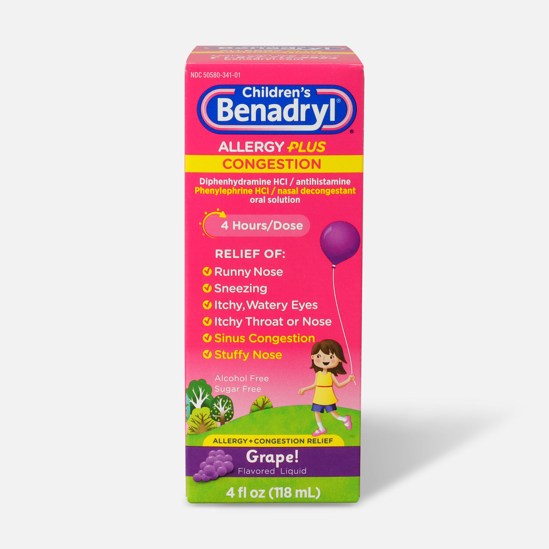 BenadrylD Allergy & Sinus Liquid, Grape, 4 fl oz