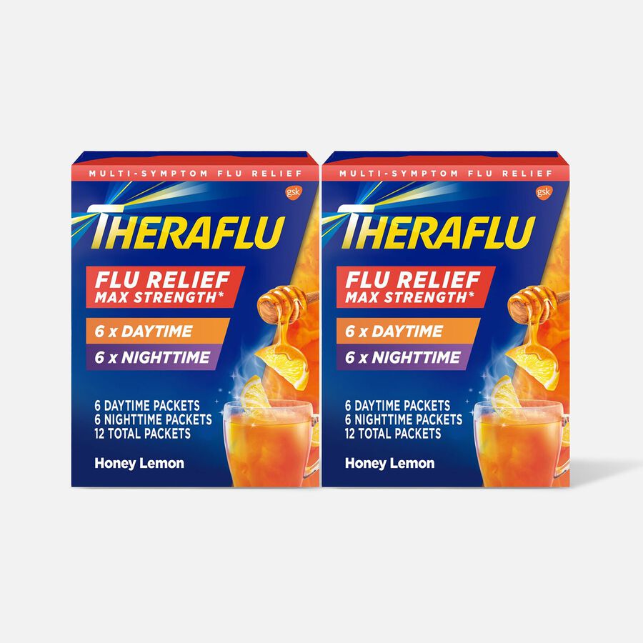Theraflu Multi-Symptom Flu Relief Max Strength Day & Night Powder, Honey Lemon, 12 ct. (2-Pack), , large image number 0