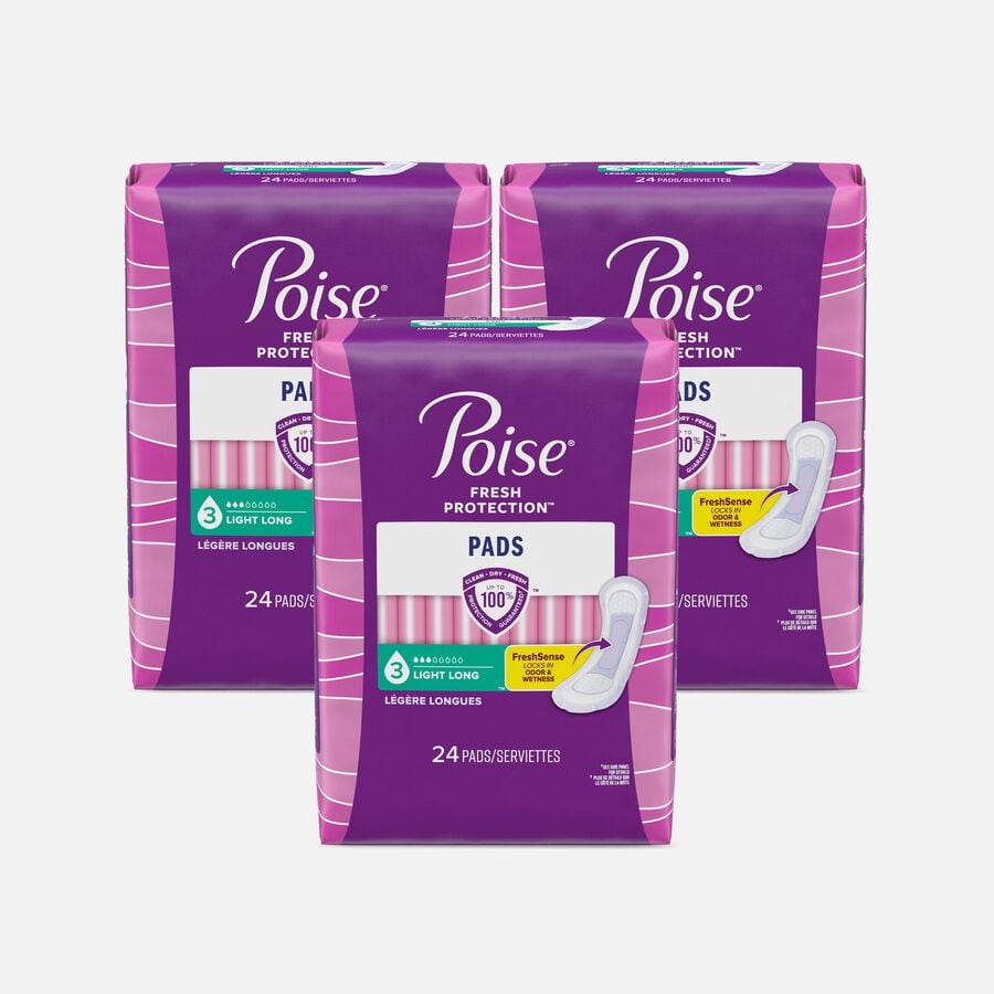 Poise Incontinence Pads, Light Long, 24 ct. (3-Pack), , large image number 0