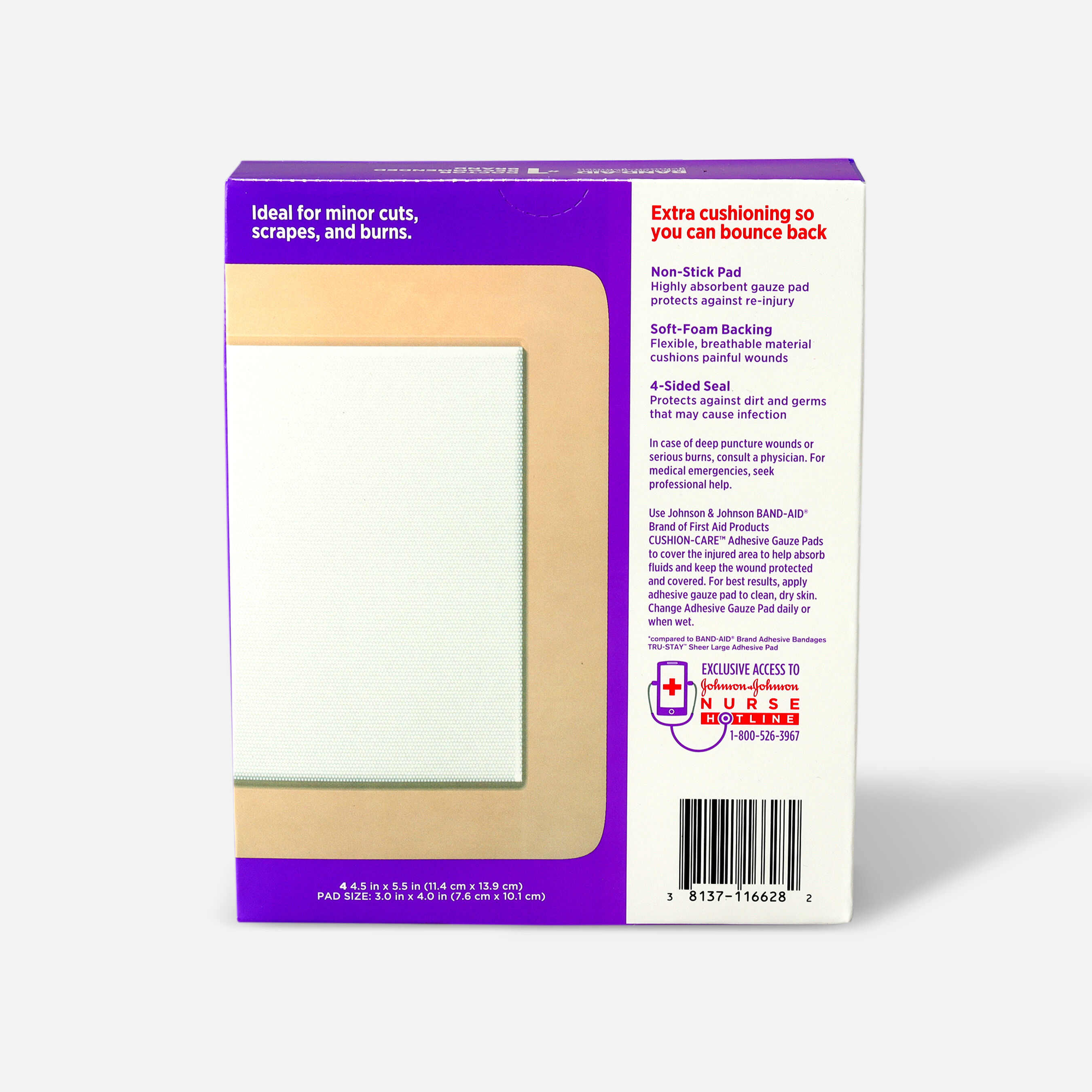 BandAid AllinOne Adhesive Gauze Pad, Large 4ct