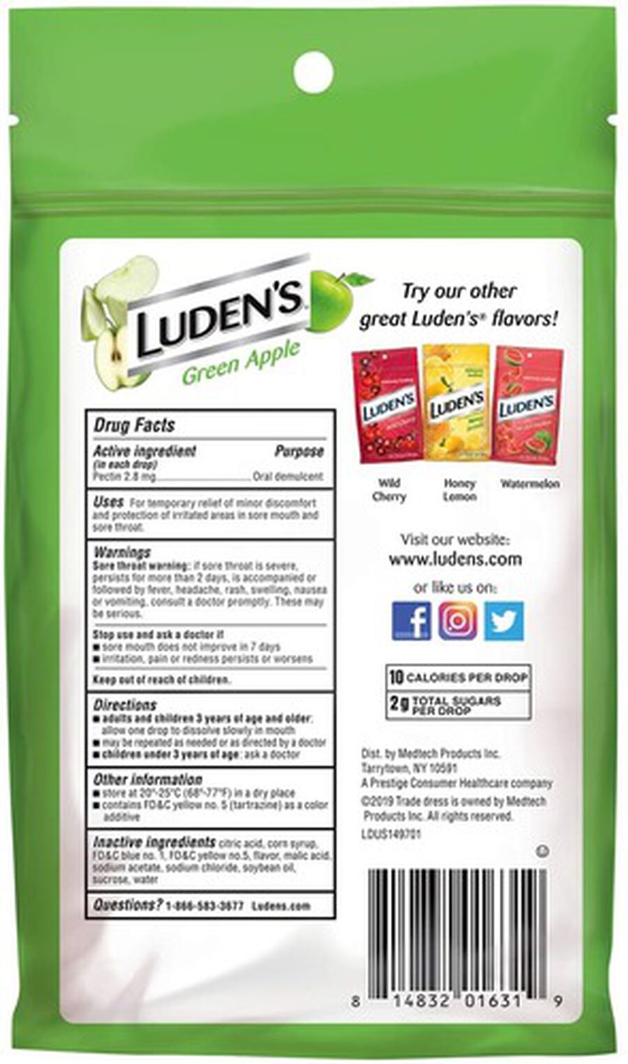 Luden's Green Apple Throat Drops, 25 ct.