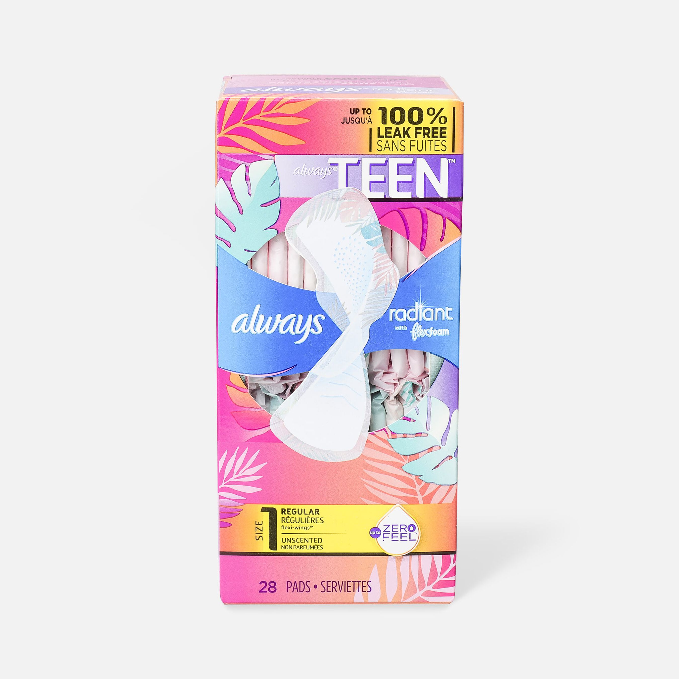 Always Radiant FlexFoam Teen Pads Regular Absorbency, with Wings