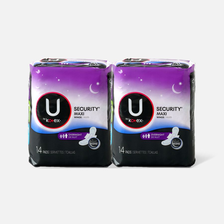 U by Kotex Security Maxi Pad with Wings, Overnight, Unscented, 14 ct