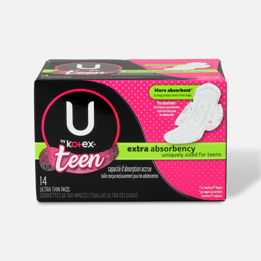 U by Kotex Ultra Thin Teen Pads with Wings, Extra Absorbency, Unscented, 14 ct., , large image number 0