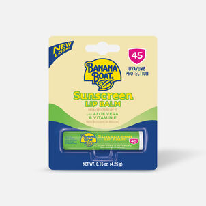 Banana Boat Sunscreen Lip Balm SPF 45, Aloe Vera & Vitamin E, .15 oz.
