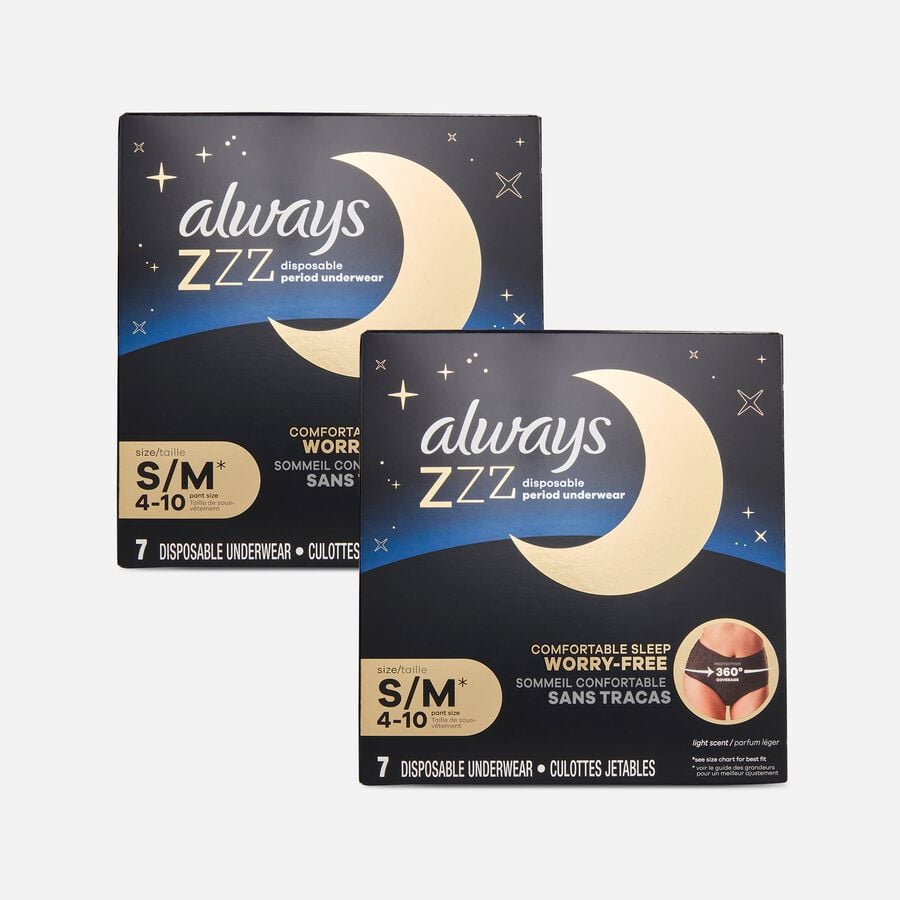 Always ZZZ Overnight Disposable Period Underwear, Small/Medium, 7 ct. (2-Pack), , large image number 0