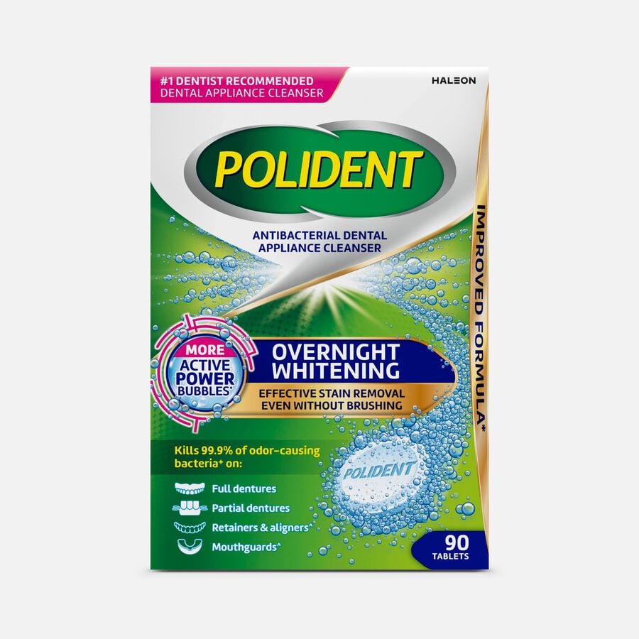 Polident Overnight Whitening Antibacterial Dental Appliance Cleanser Tablets, 90 ct., , large image number 0