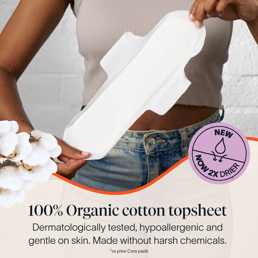 Cora Organic Cotton Ultra Thin Period Pads, Overnight, 28 ct., , large image number 2