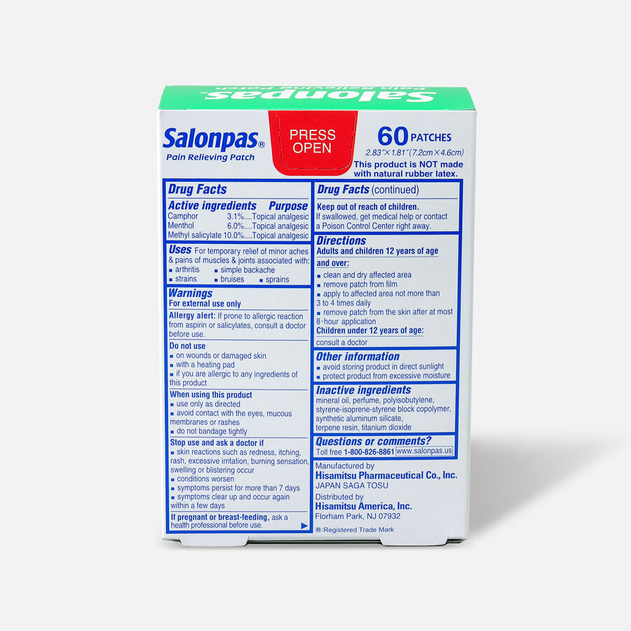 Salonpas Pain Relieving Patch, 60 ct., , large image number 1
