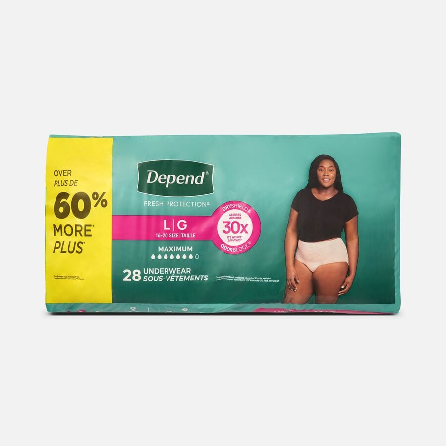 Depend Fresh Protection Adult Incontinence & Postpartum Bladder Leak Underwear for Women, Disposable, Maximum, Large, Blush, 28 ct., , large image number 0