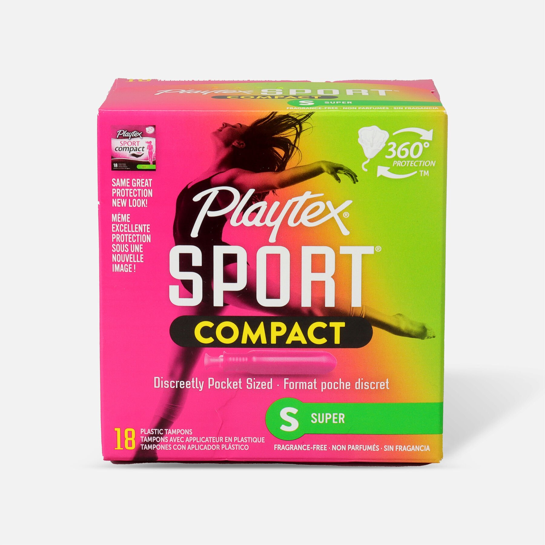 Playtex Sport Compact Super Tampons, Unscented, 18ct