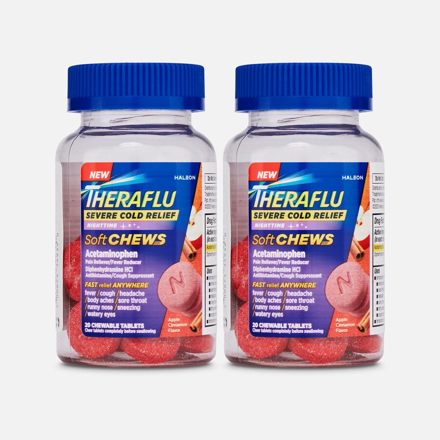 Theraflu Severe Cold Relief Nighttime Soft Chews, Apple Cinnamon, 20 ct. (2-Pack), , large image number 0