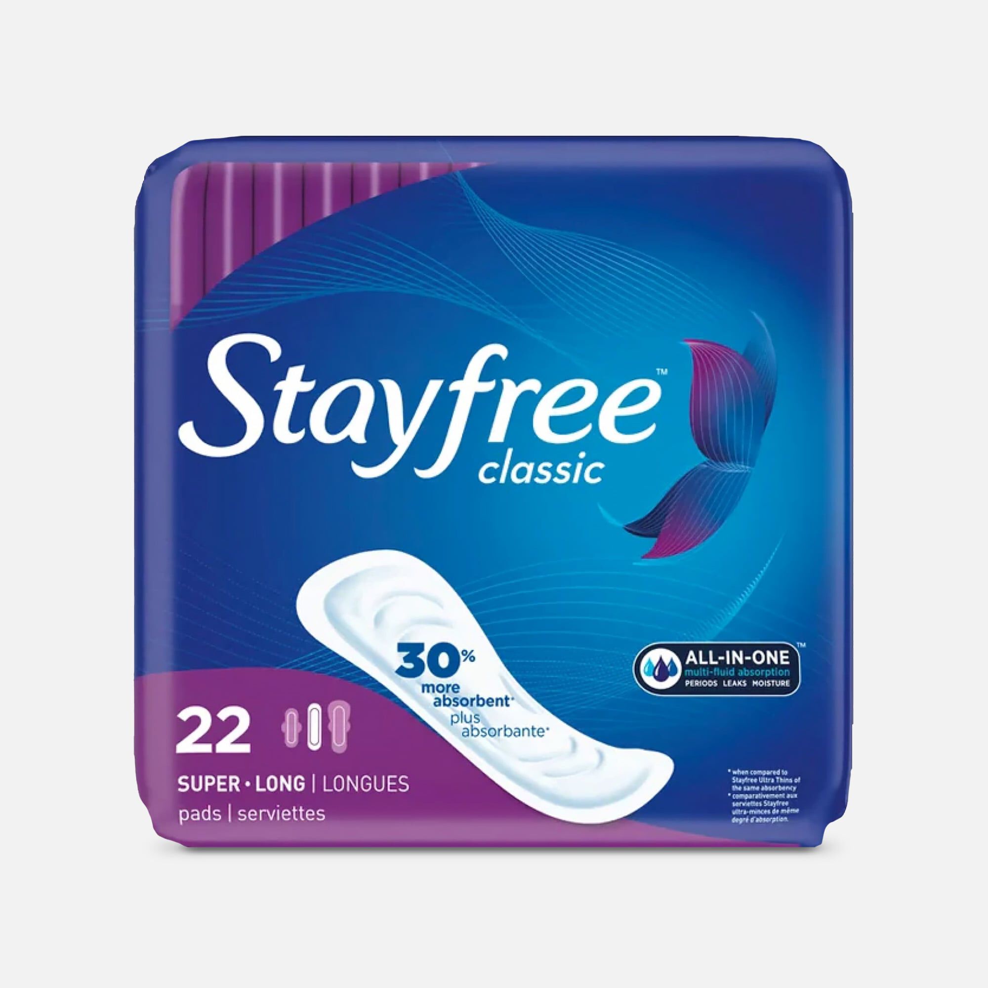 HSA Eligible Stayfree Classic Super Long Pads, Wingless, 22 ct
