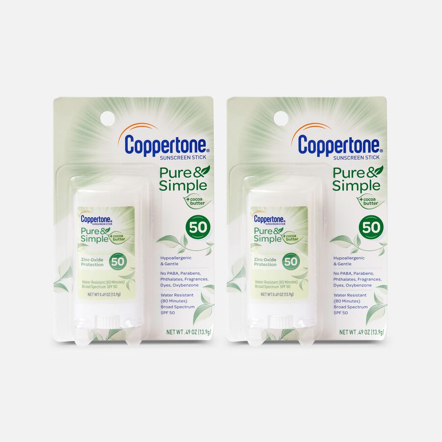 Coppertone Pure & Simple Sunscreen Stick, SPF 50, 0.49 oz. (2-Pack), , large image number 0