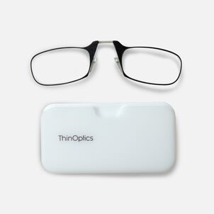 ThinOPTICS Reading Glasses on your Phone, Black Glasses, White Universal Pod Case