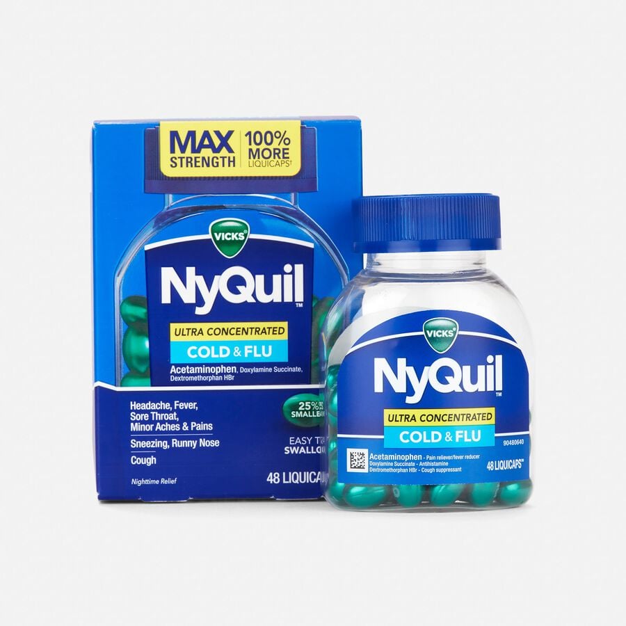 Vicks NyQuil Nighttime Ultra-Concentrated Cold & Flu Medicine Liquicaps, 48 ct., , large image number 0