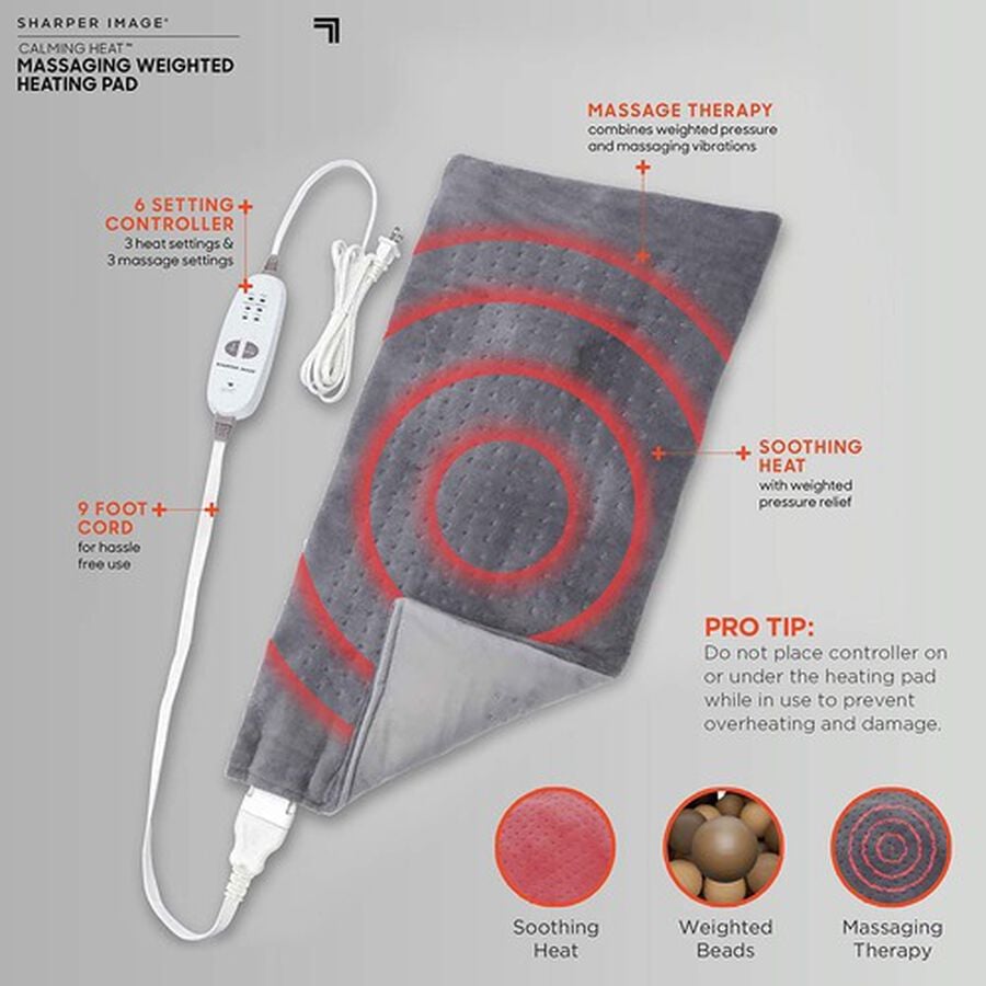 Sharper Image® Calming Heat Massaging Weighted Heating Pad, 6 Settings - 3 Heat, 3 Massage, 12” x 24”, 4 lbs, , large image number 2