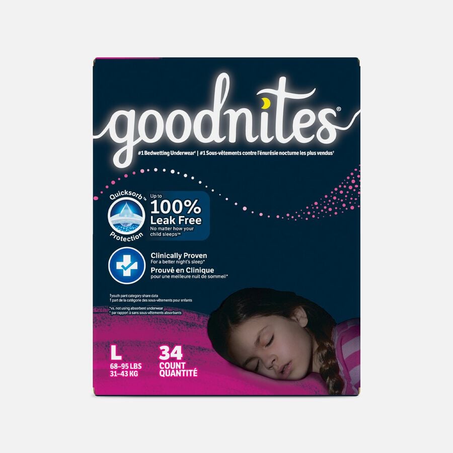 Goodnites Girls' Nighttime Bedwetting Underwear, , large image number 0