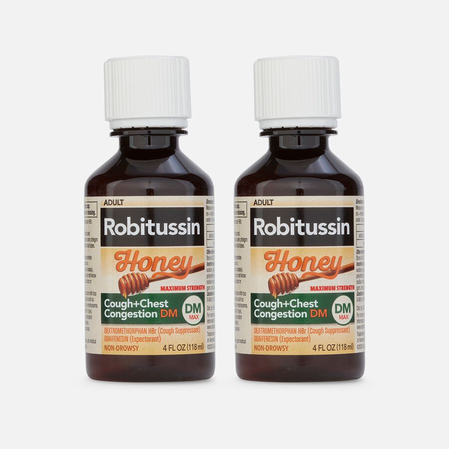 Robitussin Honey Maximum Strength Cough & Chest Congestion DM, 4 fl oz. (2-Pack), , large image number 0