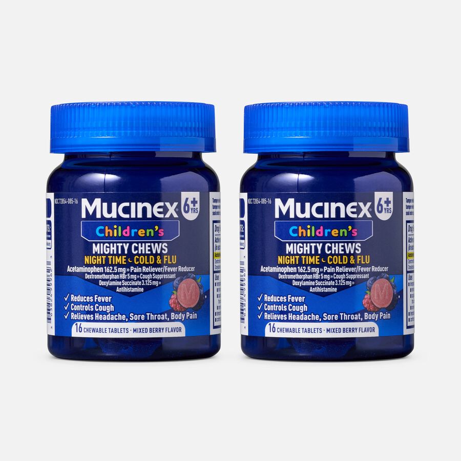 Mucinex Children's Mighty Chews Nighttime Cold & Flu, Mixed Berry, 16 ct. (2-Pack), , large image number 0