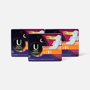 U by Kotex AllNighter Ultra Thin Overnight Pads with Wings, Unscented, 14 ct. (3-Pack)