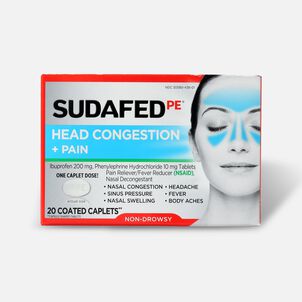 Sudafed PE Sinus Head Congestion + Pain Non-Drowsy Caplets, 20 ct.