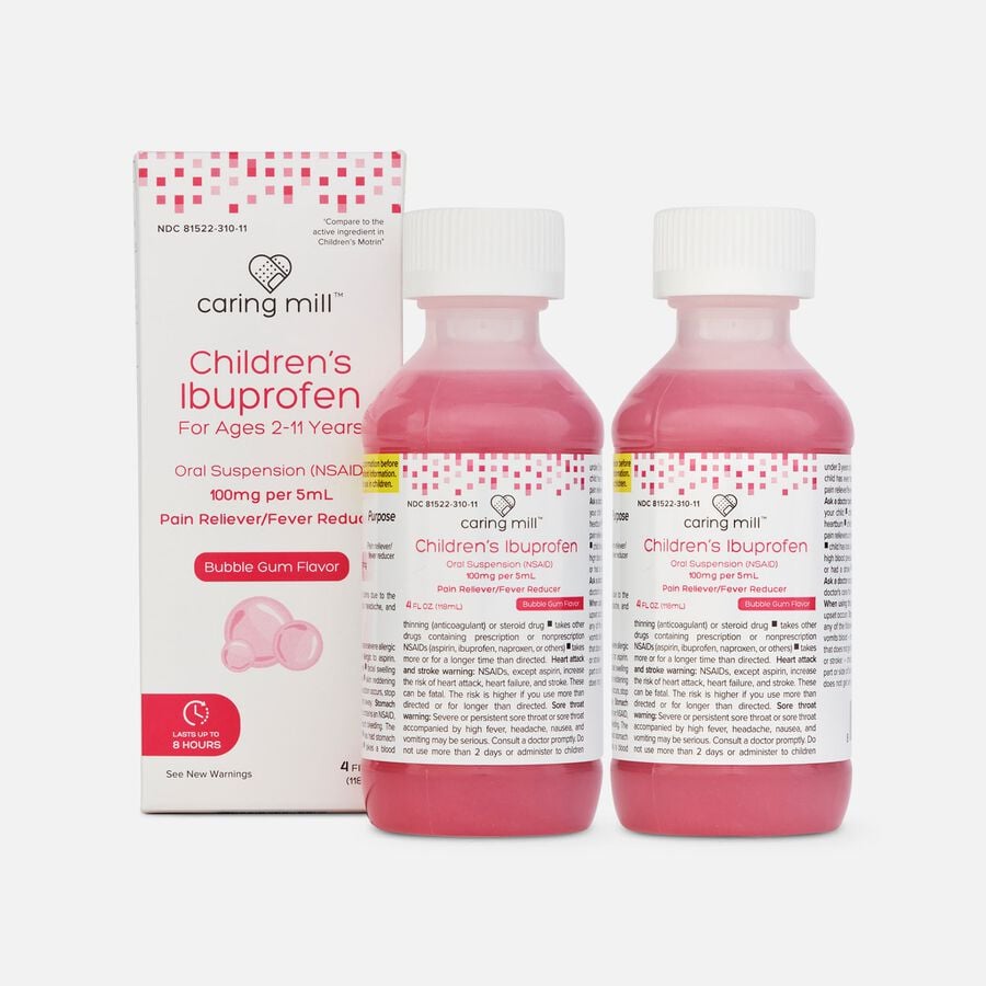 Caring Mill™ Children’s Ibuprofen Pain Reliever/Fever Reducer, Bubble Gum, 4 fl oz. (2-Pack), , large image number 0