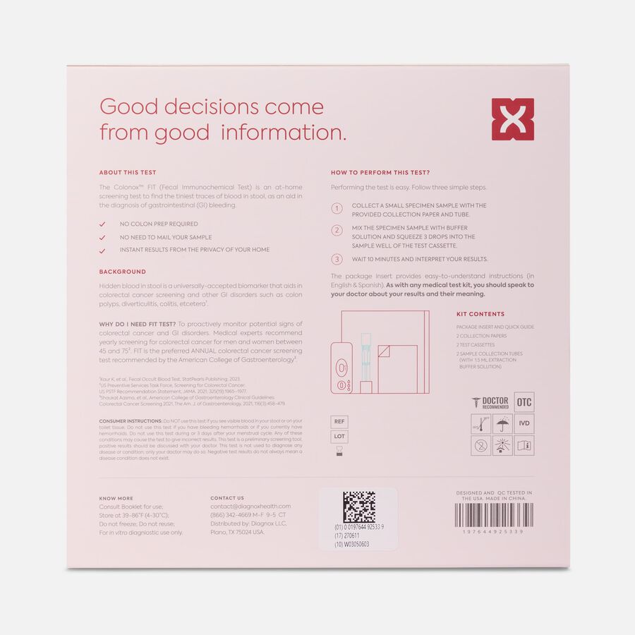 Diagnox Colonox&trade; FIT At-Home Stool Test Kit for Detecting GI Disorders, 2 Pack, , large image number 1