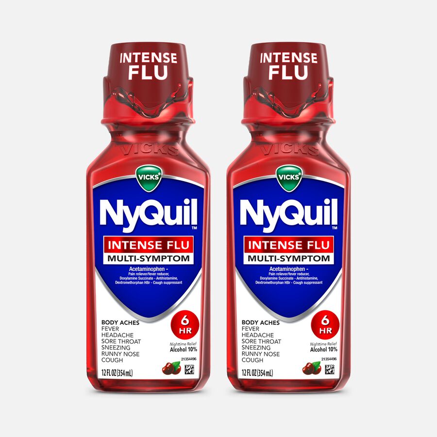 Vicks&reg; NyQuil&trade; Intense Flu Liquid, Nighttime Flu Medicine, Cherry, 12 fl oz. (2-Pack), , large image number 0