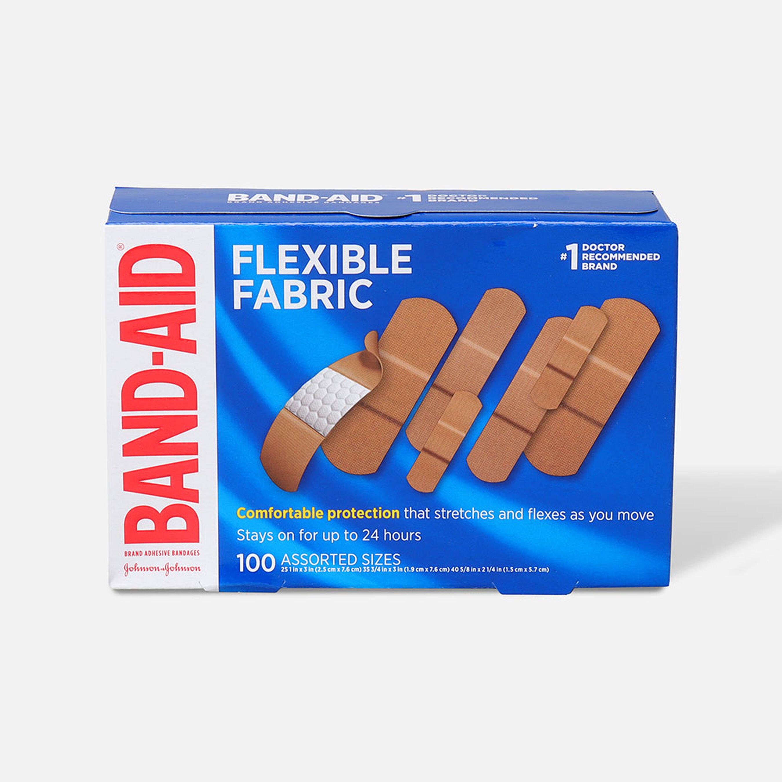 Band Aid Flexible Fabric Adhesive Bandages Assorted Sizes 100 Ct 