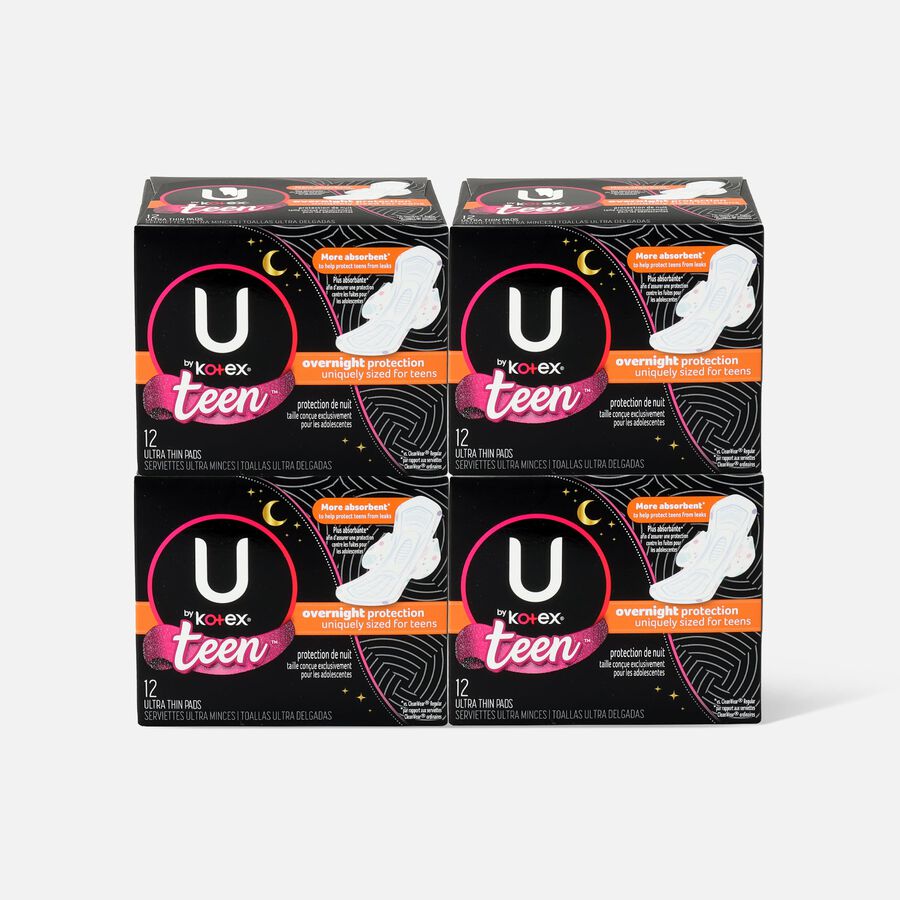 U by Kotex Super Premium Ultra Thin Overnight with Wings Teen Pad, 12 ct. (4-Pack), , large image number 0