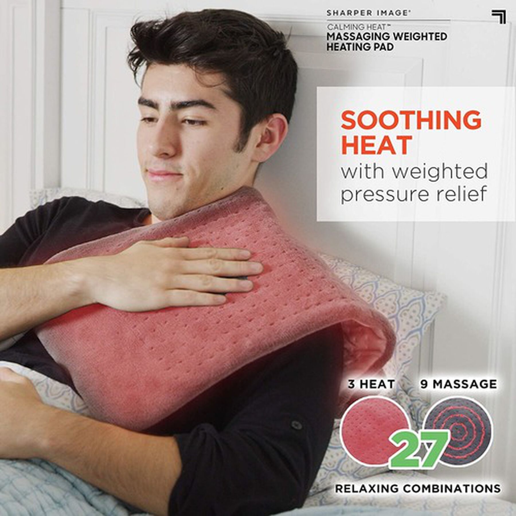 Calming Heat Massaging Weighted Heating Pad, 12 Settings 3 Heat, 9
